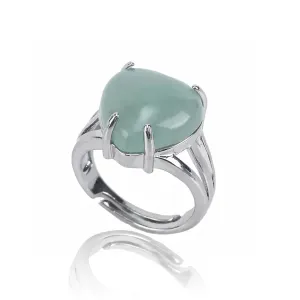 Jade Rings for Women Handmade Natural Stone Heart Jade Ring Green Aventurine Ring Adjustable Open Ring Jade Jewelry for Women