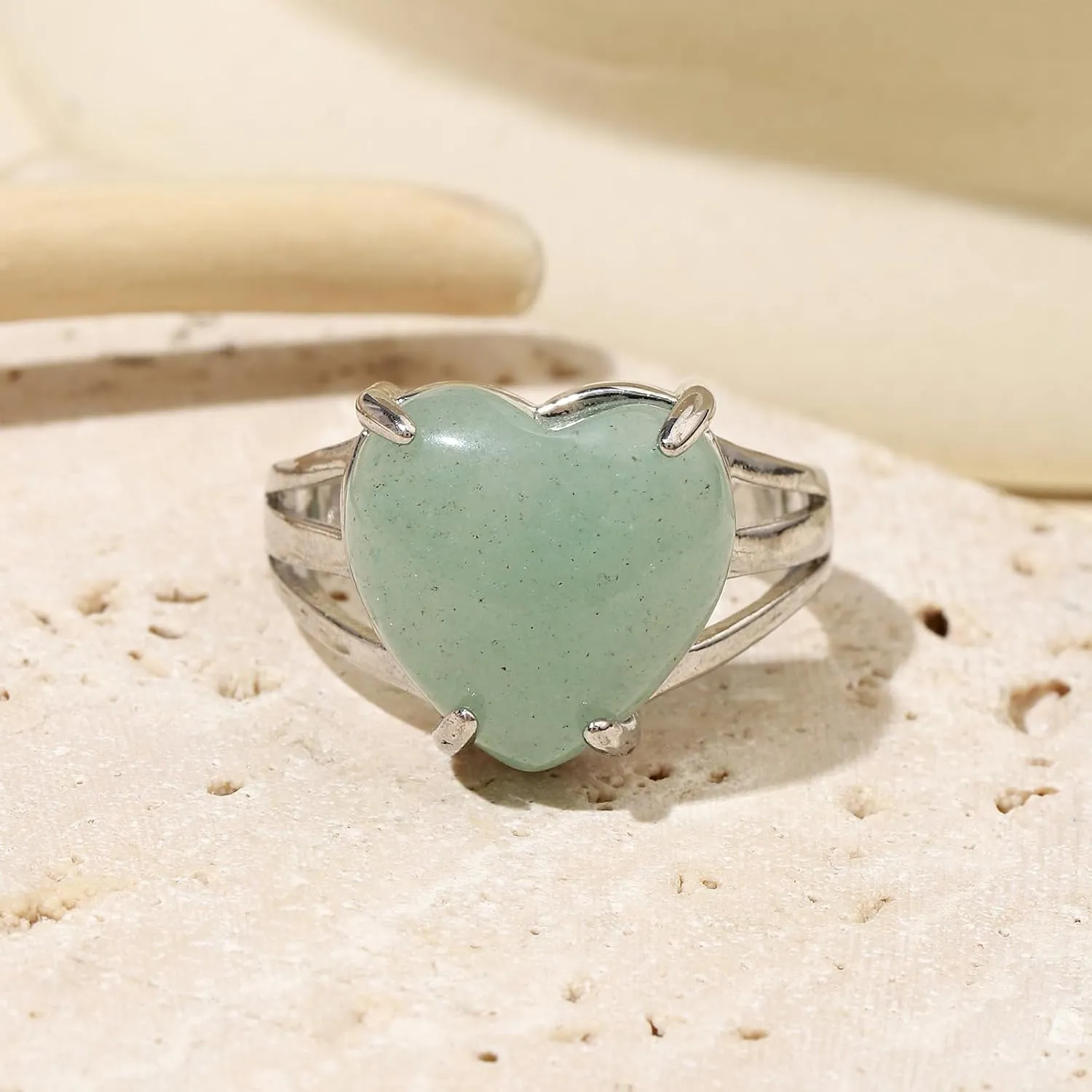 Jade Rings for Women Handmade Natural Stone Heart Jade Ring Green Aventurine Ring Adjustable Open Ring Jade Jewelry for Women