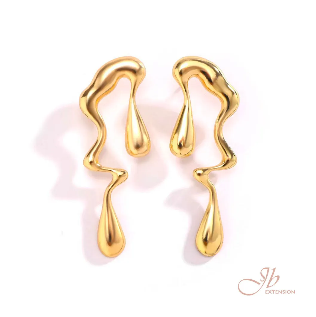 JBextension Irregular Waterdrop Earrings for Women Liquid Metal Earrings Thick Hypoallergenic Dangle Earrings Gold Statement Earrings Jewelry Gifts