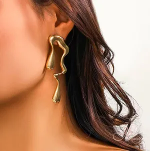 JBextension Irregular Waterdrop Earrings for Women Liquid Metal Earrings Thick Hypoallergenic Dangle Earrings Gold Statement Earrings Jewelry Gifts