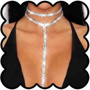 JEWEKY Long Rhinestone Necklace Silver Prom Choker Necklaces for Women