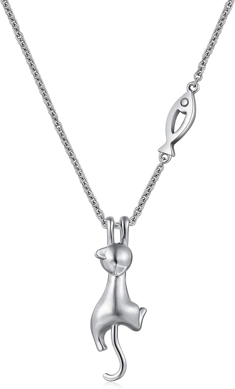 jiamiaoi 18K White Gold Plated Cat Necklace 925 Sterling Silver Diamond Cat Necklace Silver Cat On Moon Necklace for Women Gift for Birthday/Christmas, Come with Gift Box