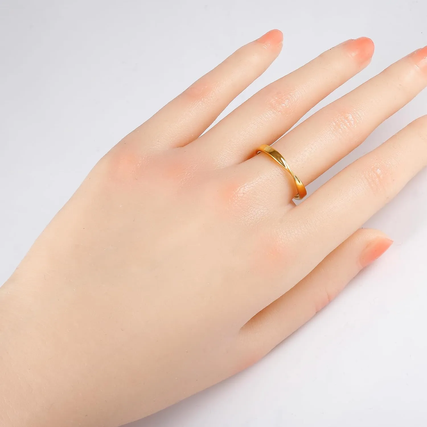 JINHUI Dainty Stackable Gold Rings for Women, 18k Gold Plated Twisted Thin Stacking Band Plain Rings for Women Jewelry Size 6-8
