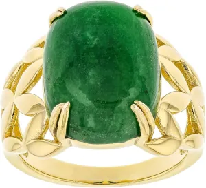 JTV Green Jade 18k Yellow Gold over Sterling Silver Ring - Statement Rings for Women - Jade Rings for Women - Gold Rings for Women - Classic Cocktail Rings - Birthstone Rings - March Birthstone Jewelry