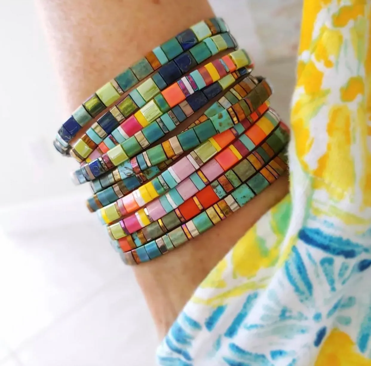 KELITCH Women Bracelets Colorful Tila Beads Stackable Stretch Friendship Bracelets