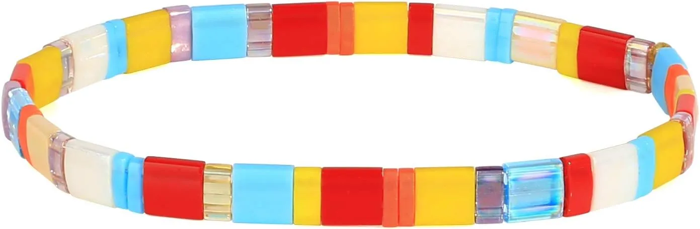 KELITCH Women Bracelets Colorful Tila Beads Stackable Stretch Friendship Bracelets