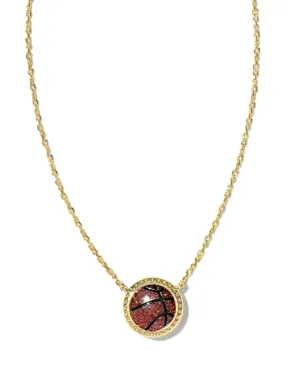 Kendra Scott Basketball Short Pendant Necklace in Gold Orange Goldstone