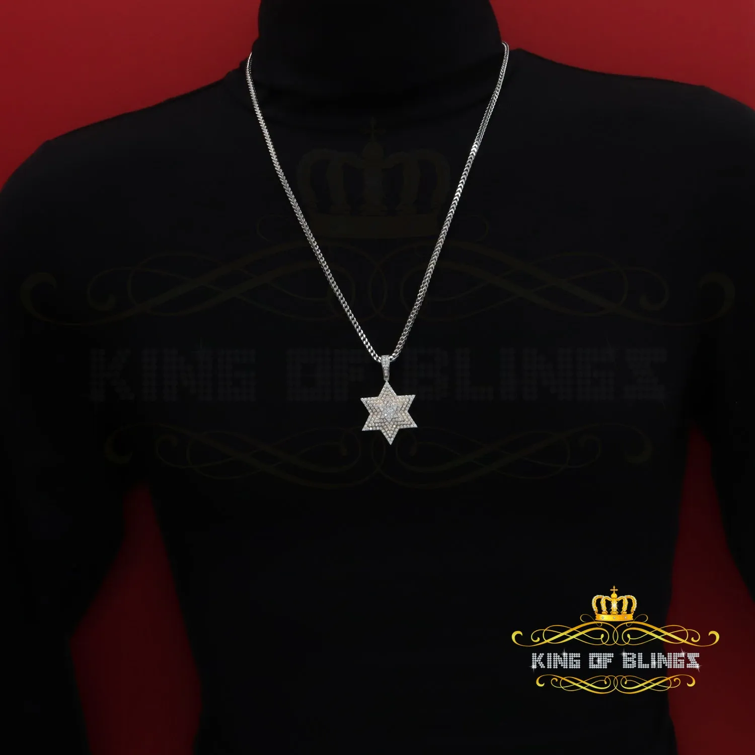 King Of Bling's 925 Silver White Six Pointed Star of David Pendant Men's 2.50ct VVS Moissanite