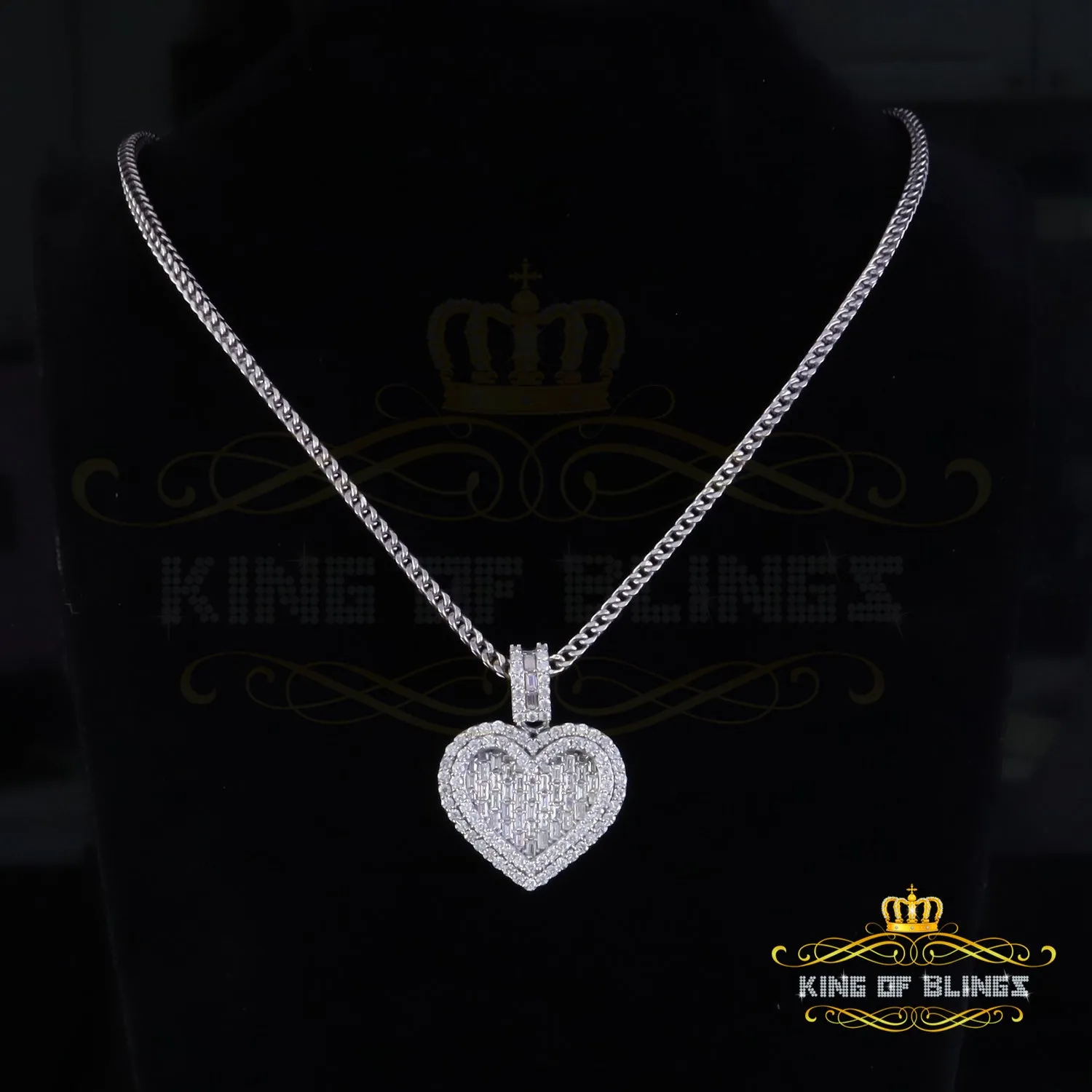 King Of Bling's 925 Sterling White Silver Heart Pendant 7.50ct VVS D Clr Moissanite for He/She.