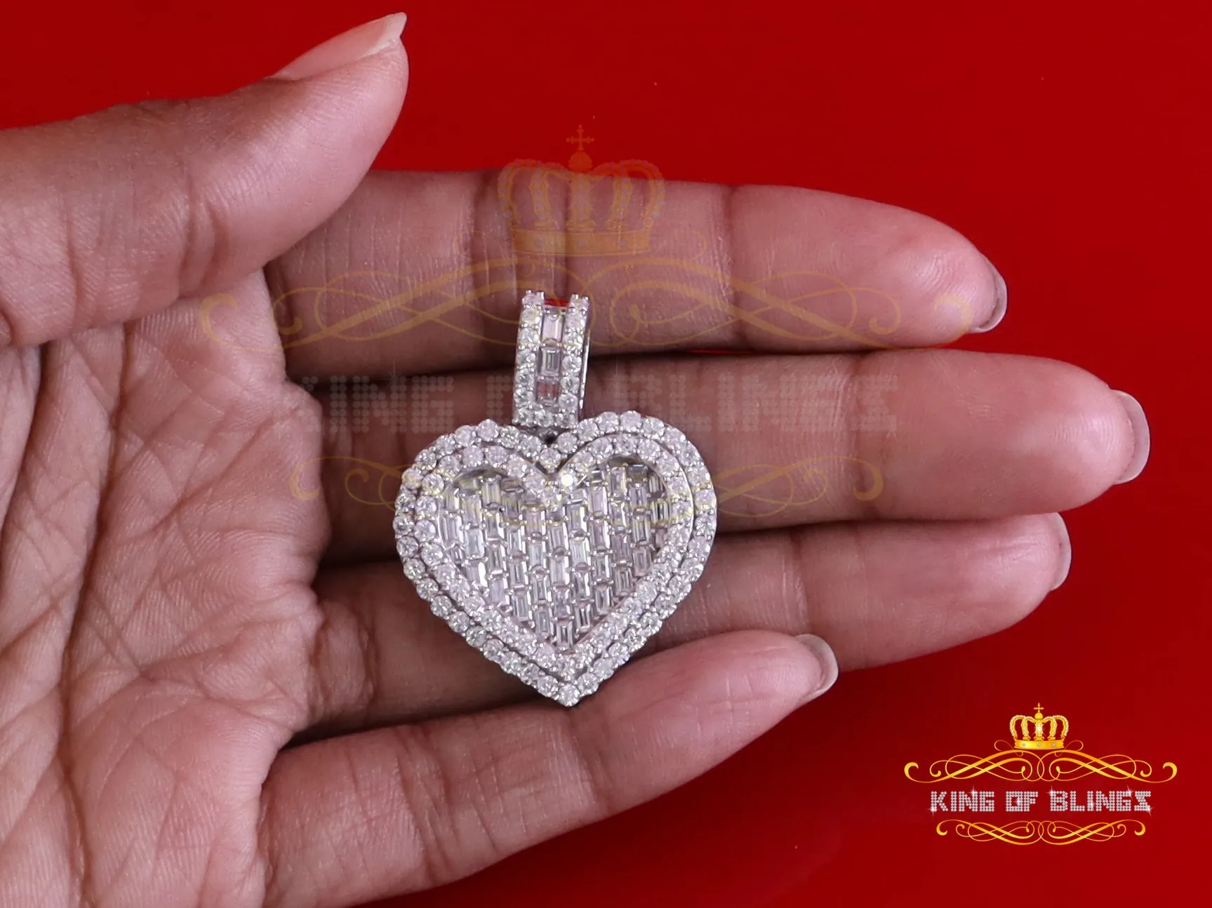 King Of Bling's 925 Sterling White Silver Heart Pendant 7.50ct VVS D Clr Moissanite for He/She.