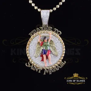 King Of Bling's Silver Yellow Protector "SAINT MICHAEL" Pendant with 5.00ct Genuine Moissanite
