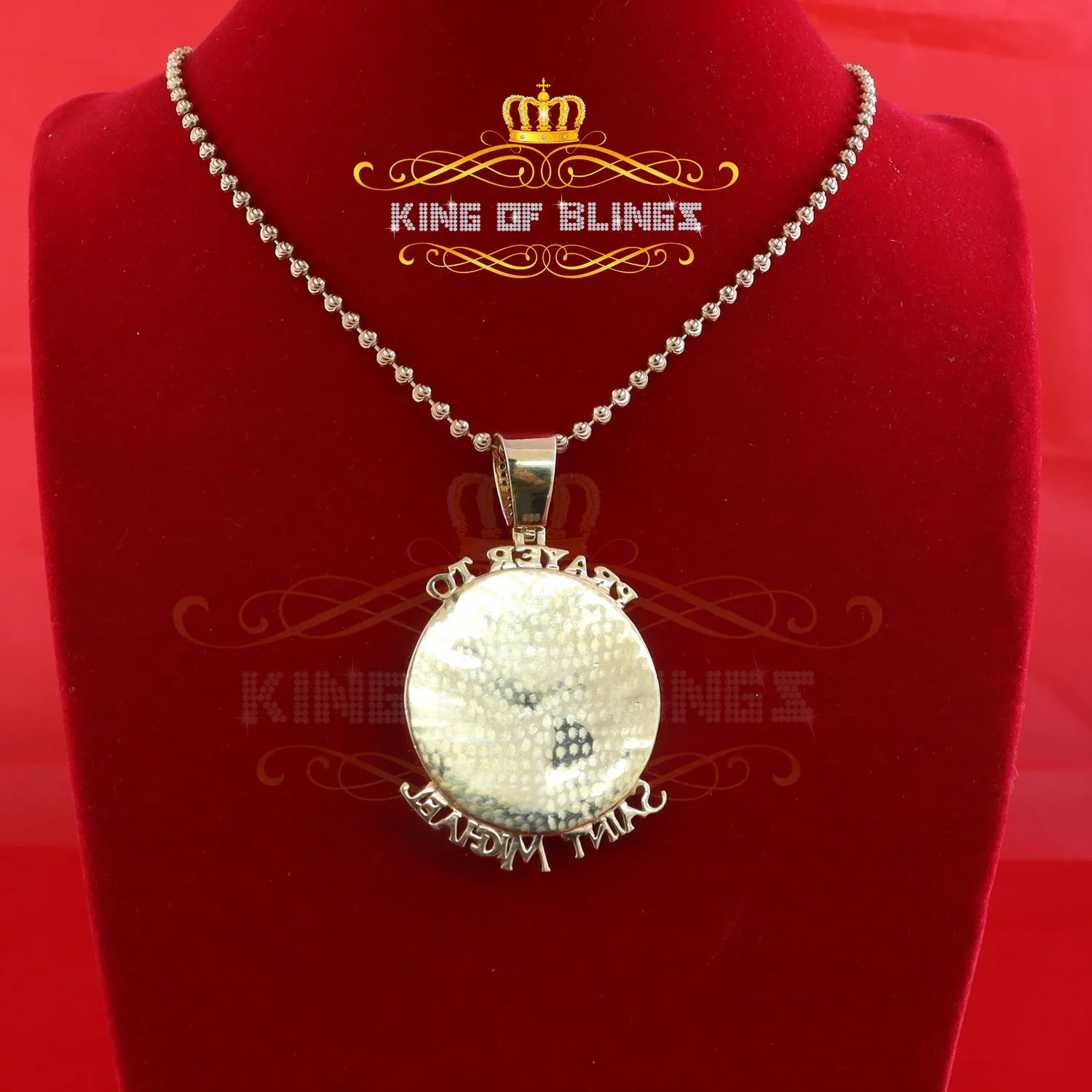 King Of Bling's Silver Yellow Protector "SAINT MICHAEL" Pendant with 5.00ct Genuine Moissanite