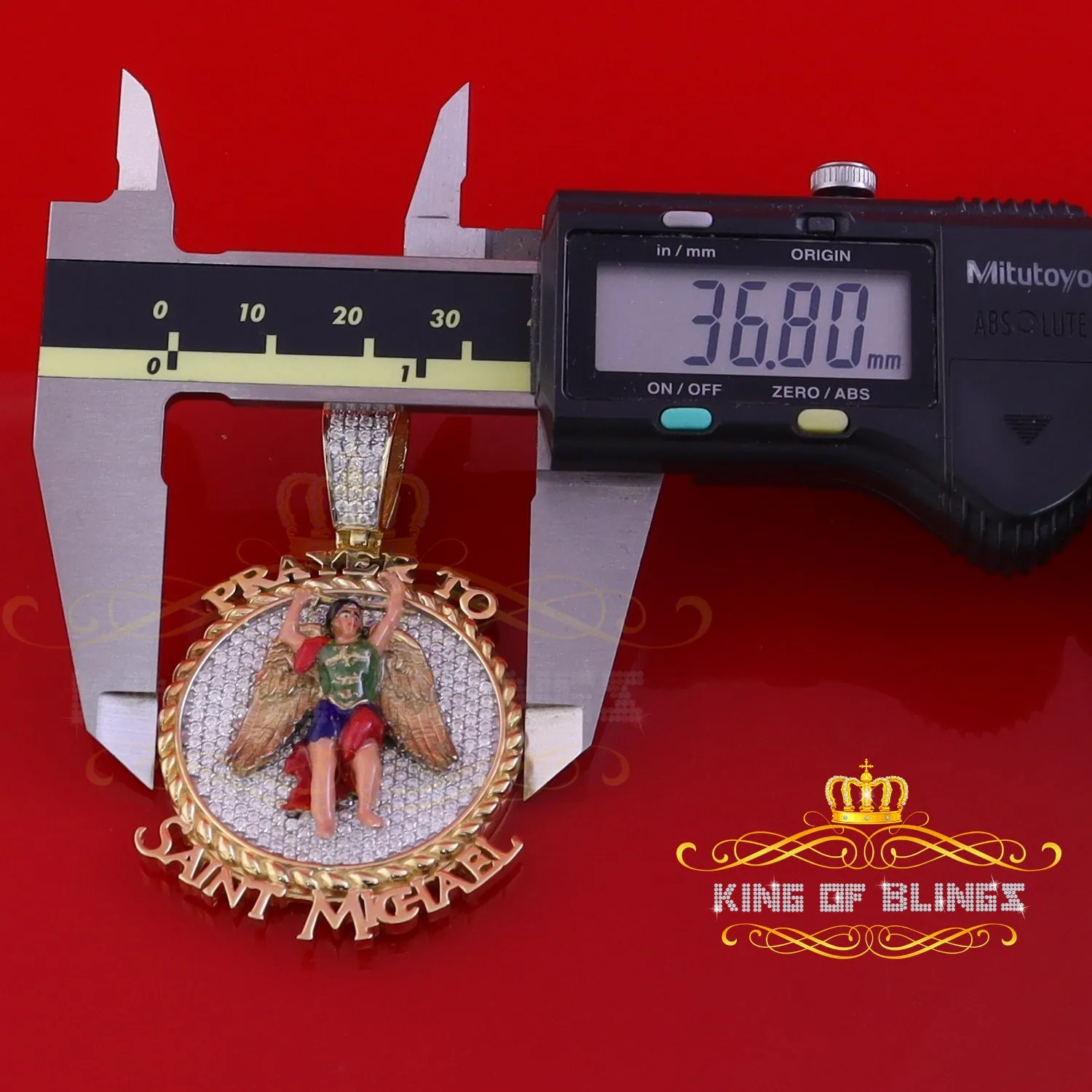 King Of Bling's Silver Yellow Protector "SAINT MICHAEL" Pendant with 5.00ct Genuine Moissanite