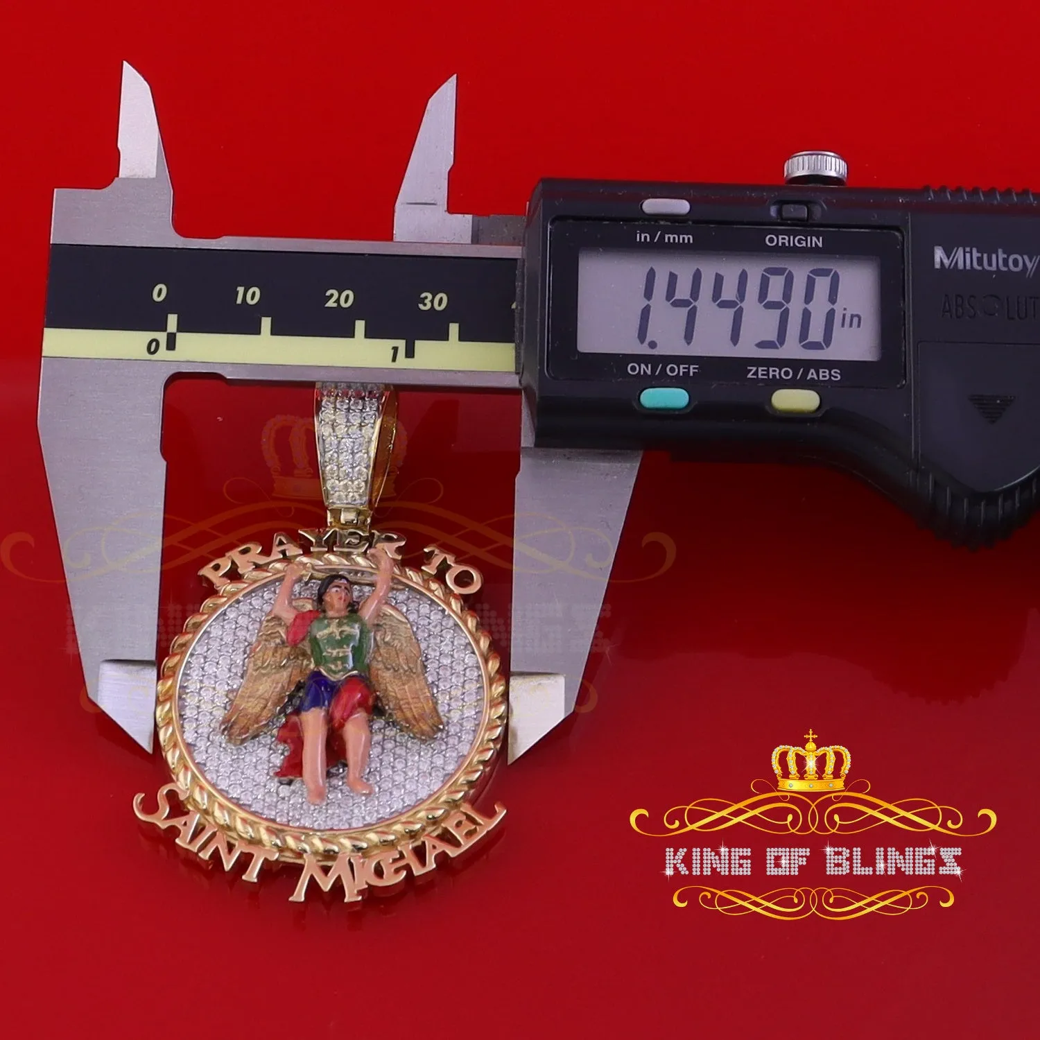 King Of Bling's Silver Yellow Protector "SAINT MICHAEL" Pendant with 5.00ct Genuine Moissanite