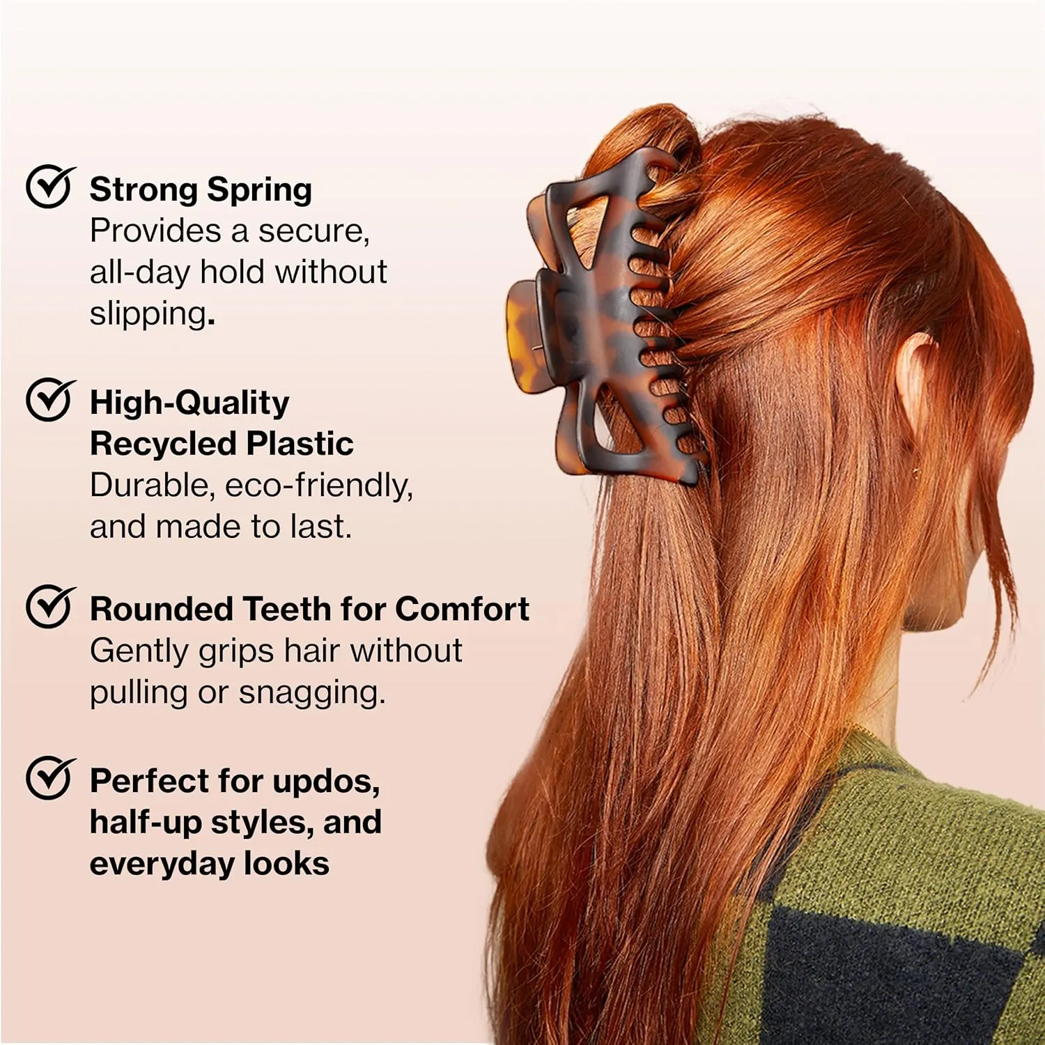 Kitsch Assorted Hair Claw Clips, Recycled Plastic Clips, Large, Medium, and Small Sizes for Styling Thick or Thin Hair, Versatile and Sustainable Hair Claws, Set of 3, Black and Tortoise