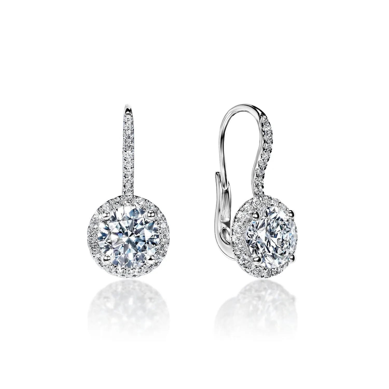 Lachina 4 Carat F VS2 Round Brilliant Lab-Grown Leverback Diamond Earrings in 18k White Gold