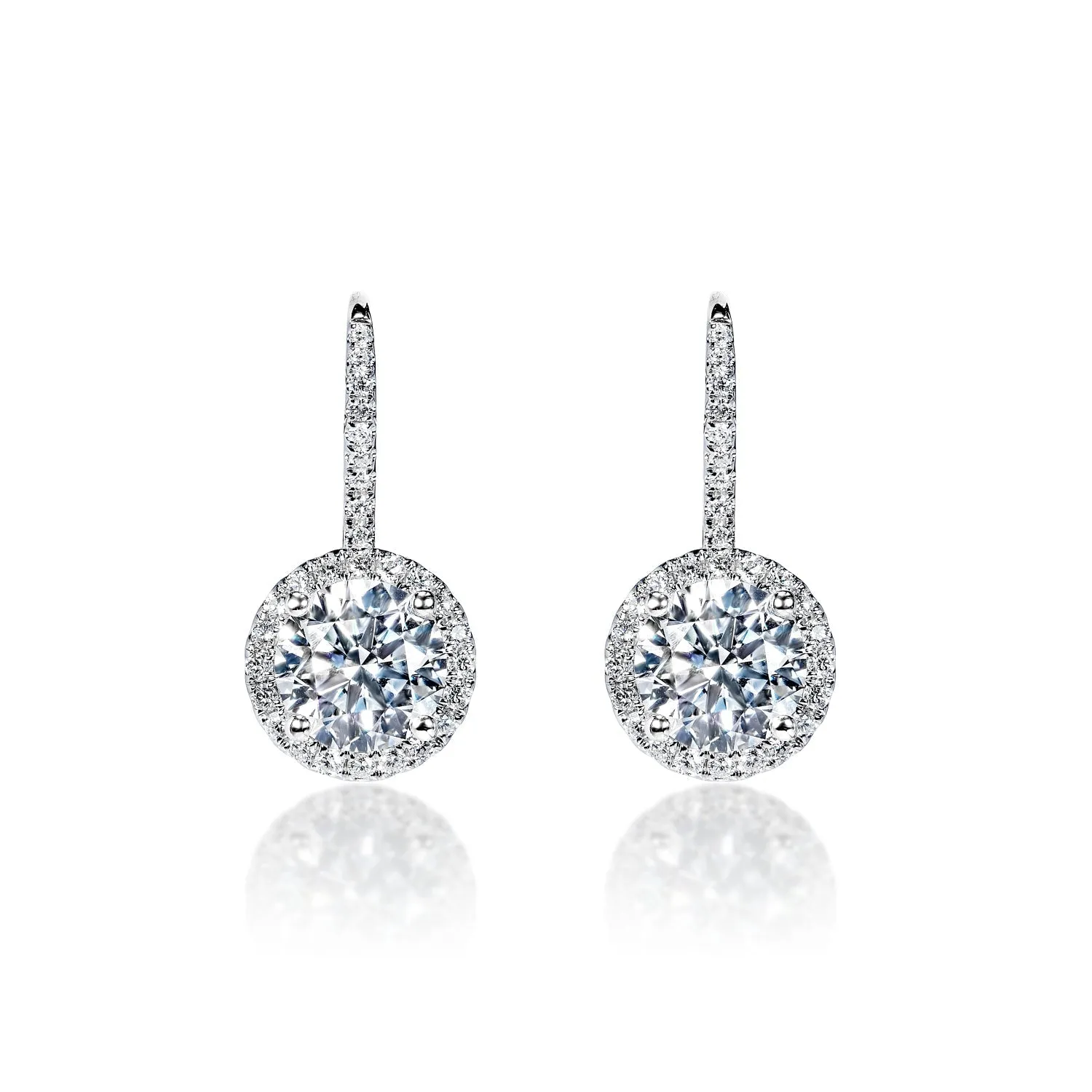 Lachina 4 Carat F VS2 Round Brilliant Lab-Grown Leverback Diamond Earrings in 18k White Gold