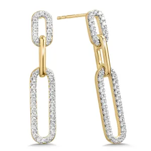 Ladies Yellow Gold Diamond Paperclip Earrings