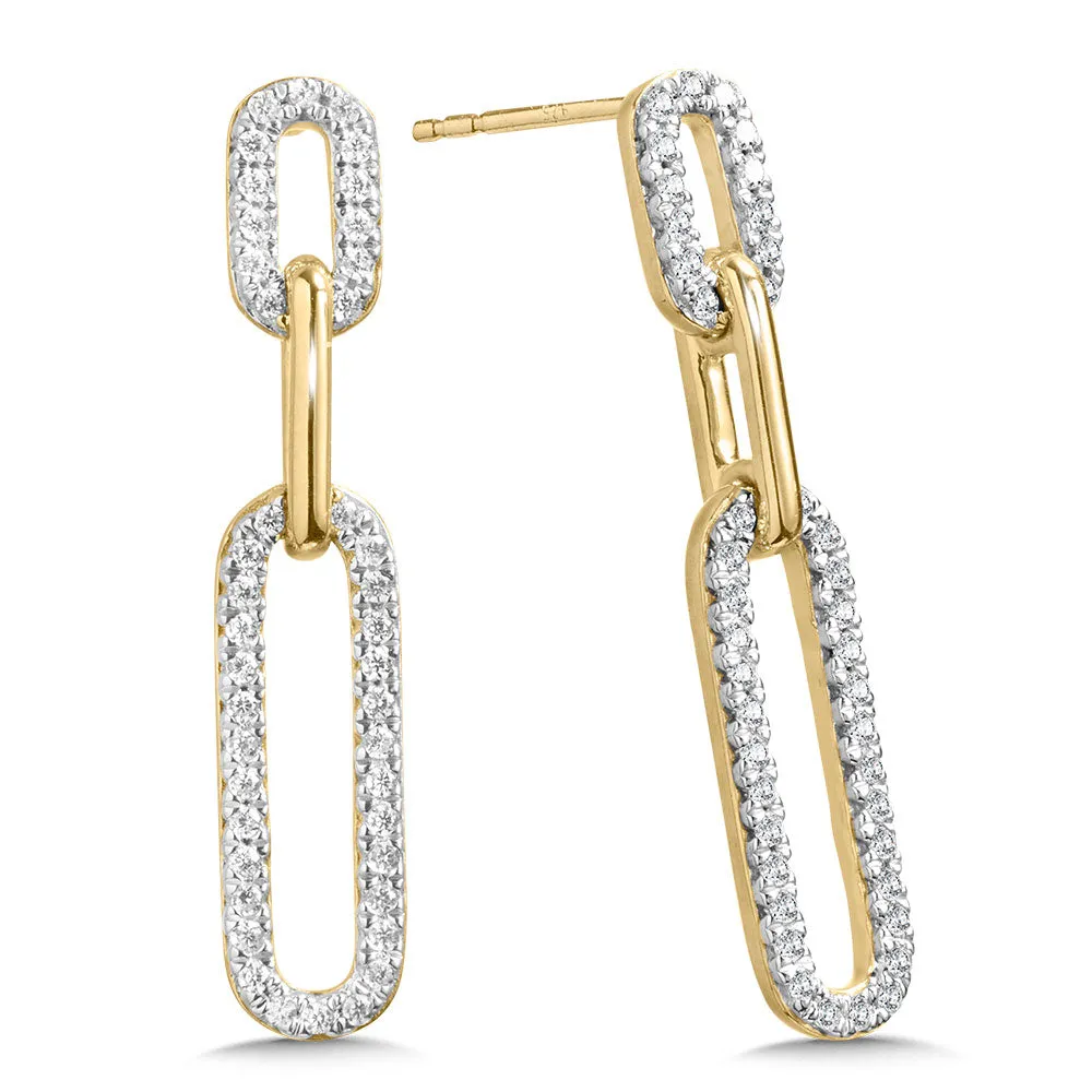 Ladies Yellow Gold Diamond Paperclip Earrings