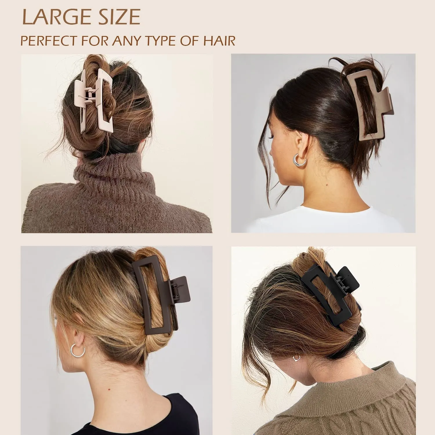 Large Hair Claw Clips 12 Pack, Flower Hair Clips for Thin Hair, Big Square Matte Strong hold for Thick Hair, 3 Styles Hair Clips for Women Thick Hair Neutral Colors
