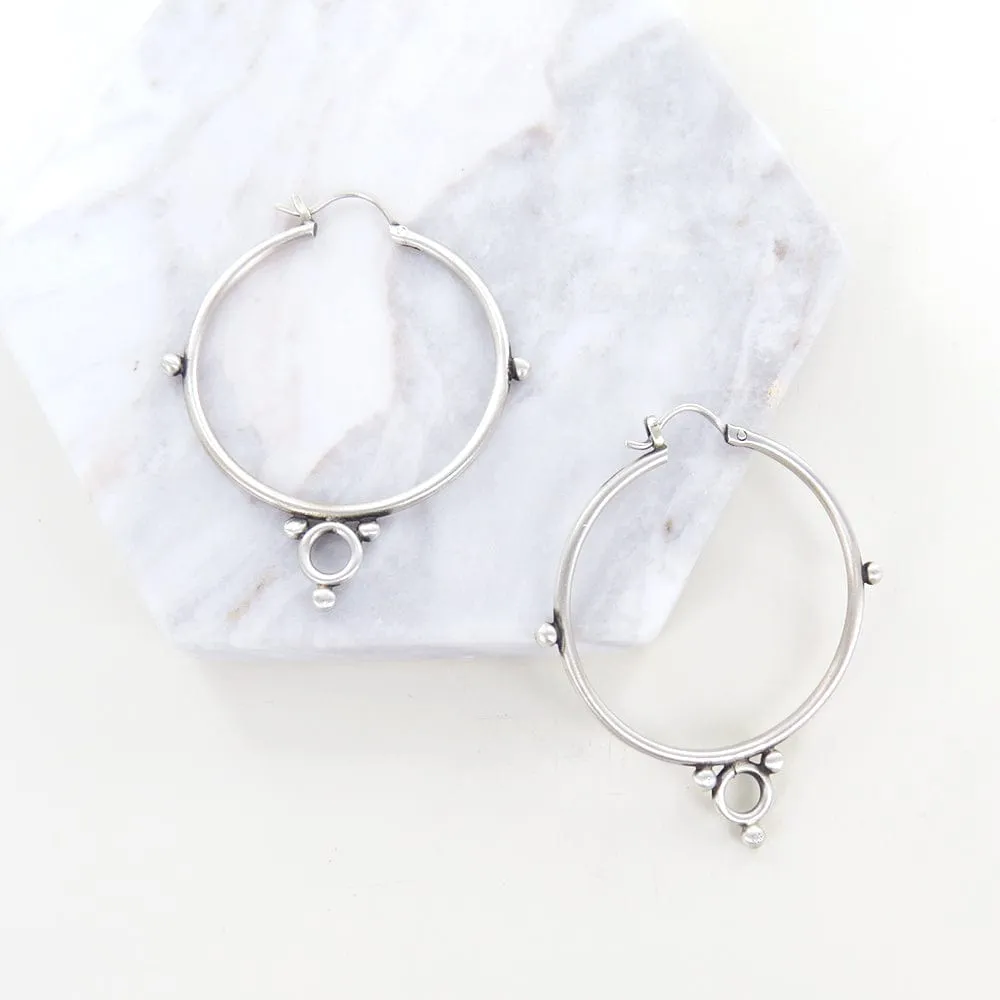 Large Hoops with Ring and Ball - Sterling Silver