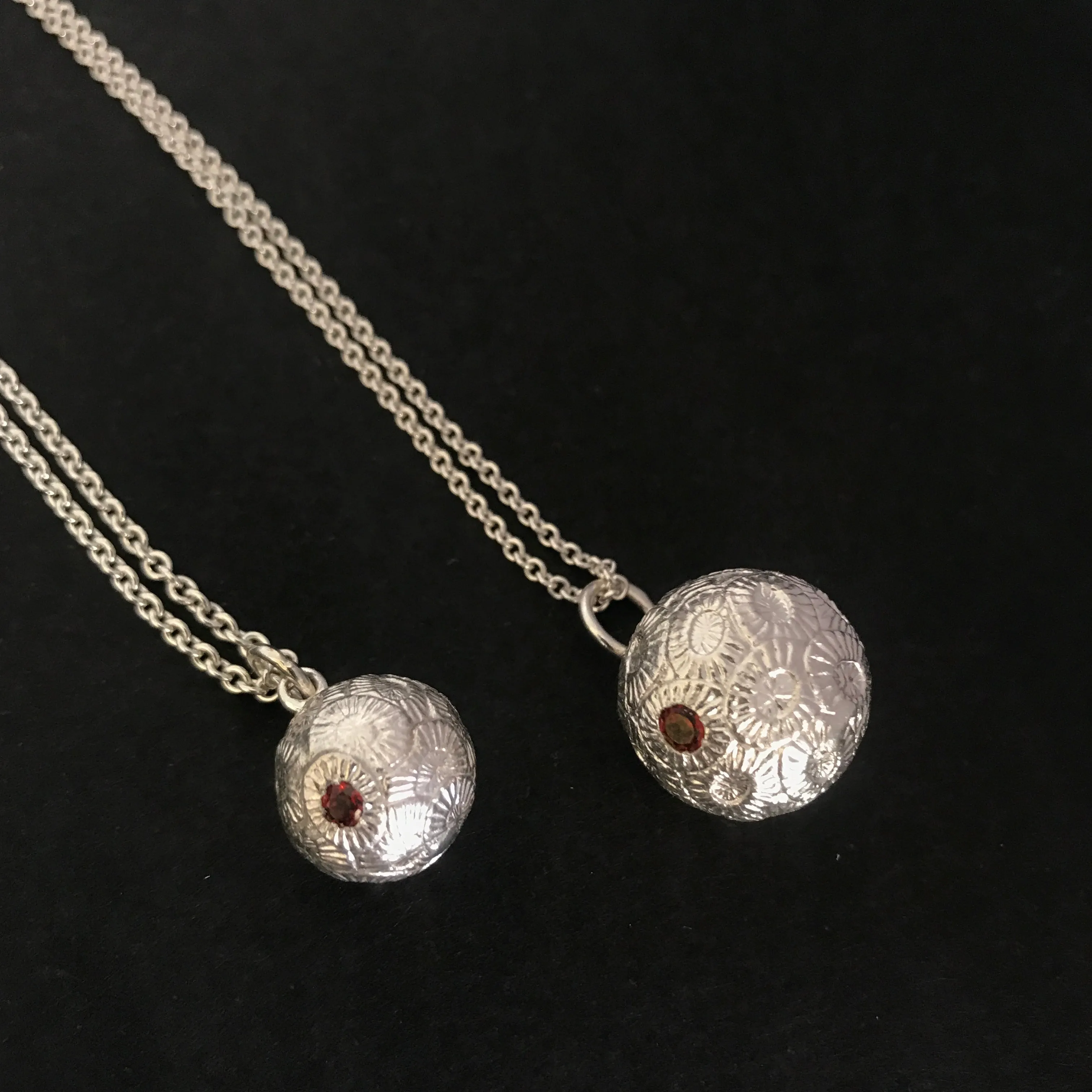 Large Silver Coccolithophore Pendant with Garnet