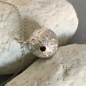 Large Silver Coccolithophore Pendant with Garnet