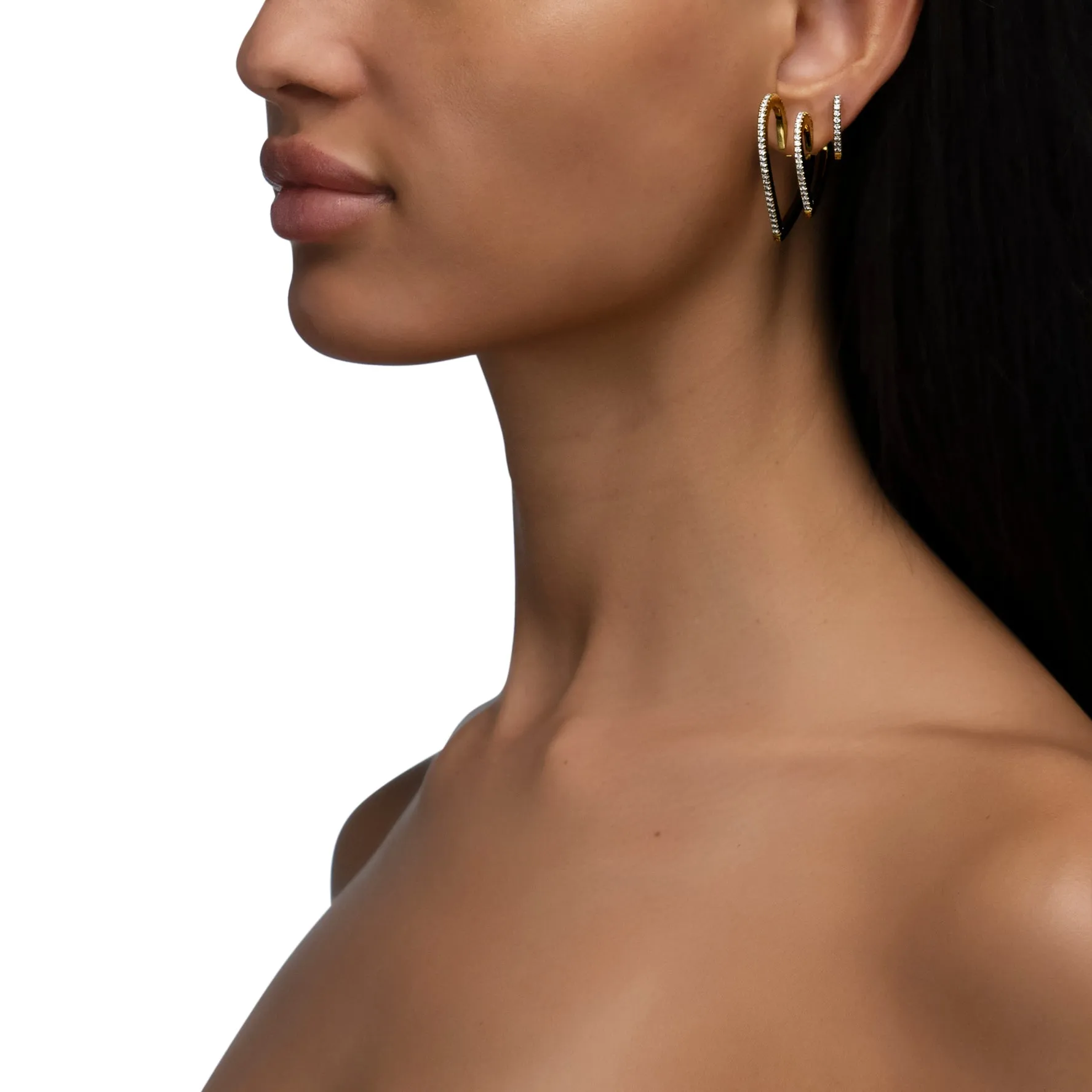 Large Yellow Gold Endless Hoop Earrings with Rubies