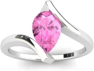 Lavish Pear Cut Pink Sapphire Natural Gemstone 925 Sterling Silver Ring For Her