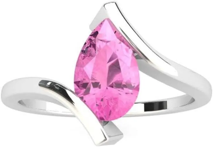 Lavish Pear Cut Pink Sapphire Natural Gemstone 925 Sterling Silver Ring For Her