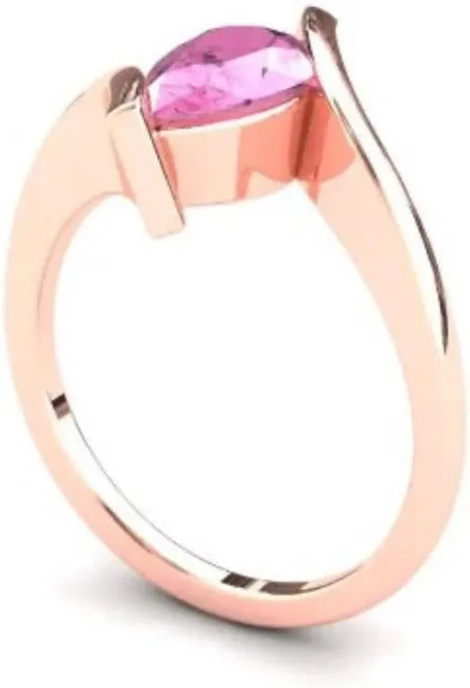 Lavish Pear Cut Pink Sapphire Natural Gemstone 925 Sterling Silver Ring For Her