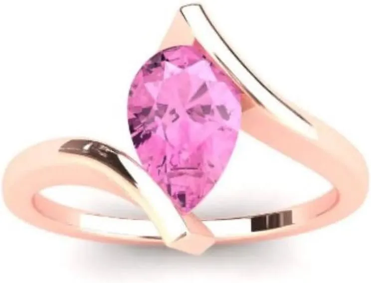 Lavish Pear Cut Pink Sapphire Natural Gemstone 925 Sterling Silver Ring For Her