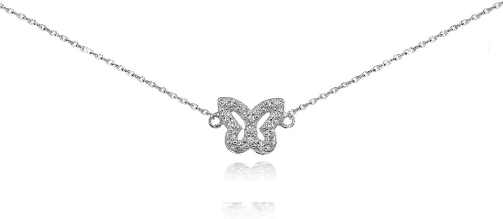 Layered Butterfly Necklace for Women - Choker, Short, Cubic Zirconia, Sterling Silver, Rose Gold, Dainty Gold