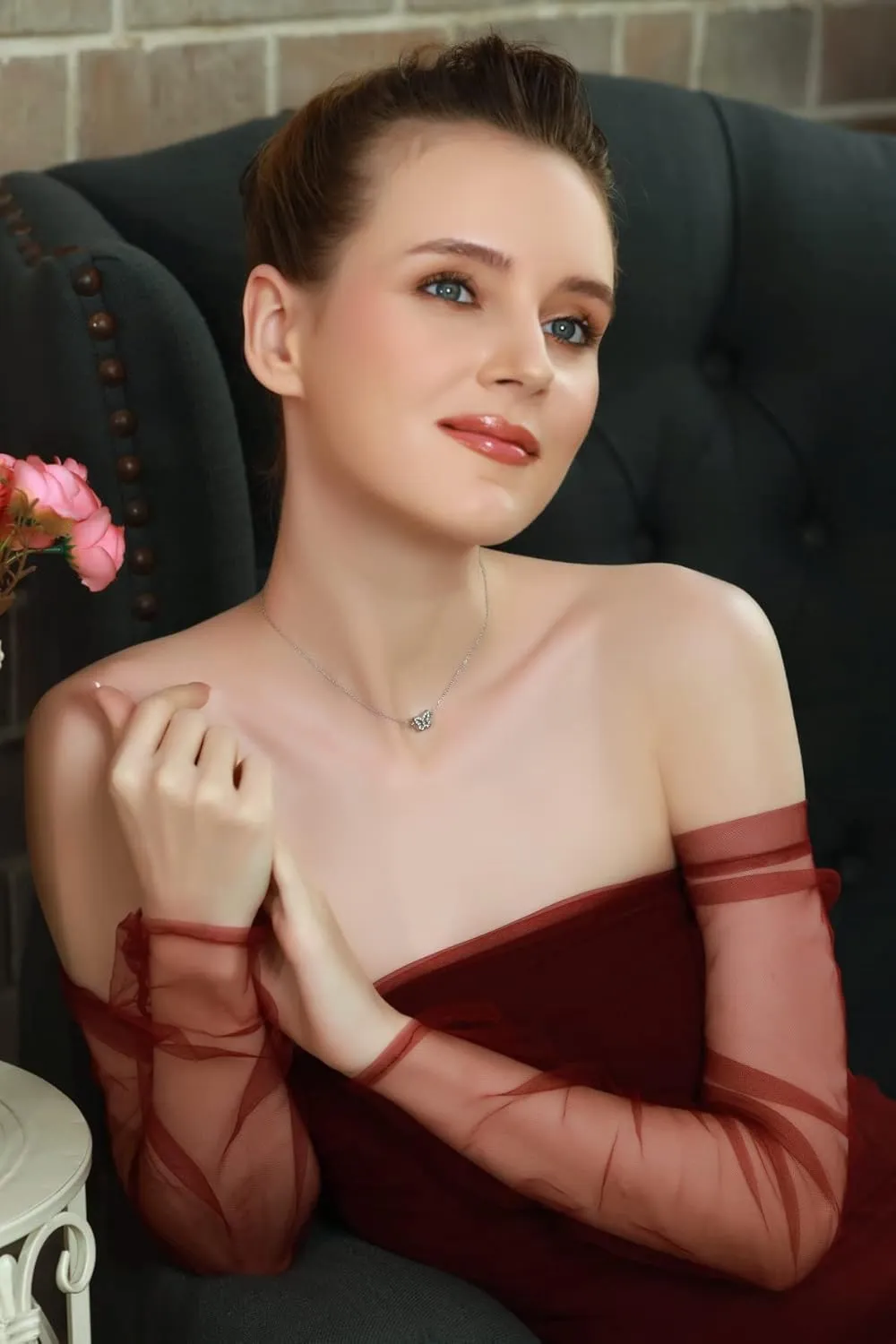 Layered Butterfly Necklace for Women - Choker, Short, Cubic Zirconia, Sterling Silver, Rose Gold, Dainty Gold