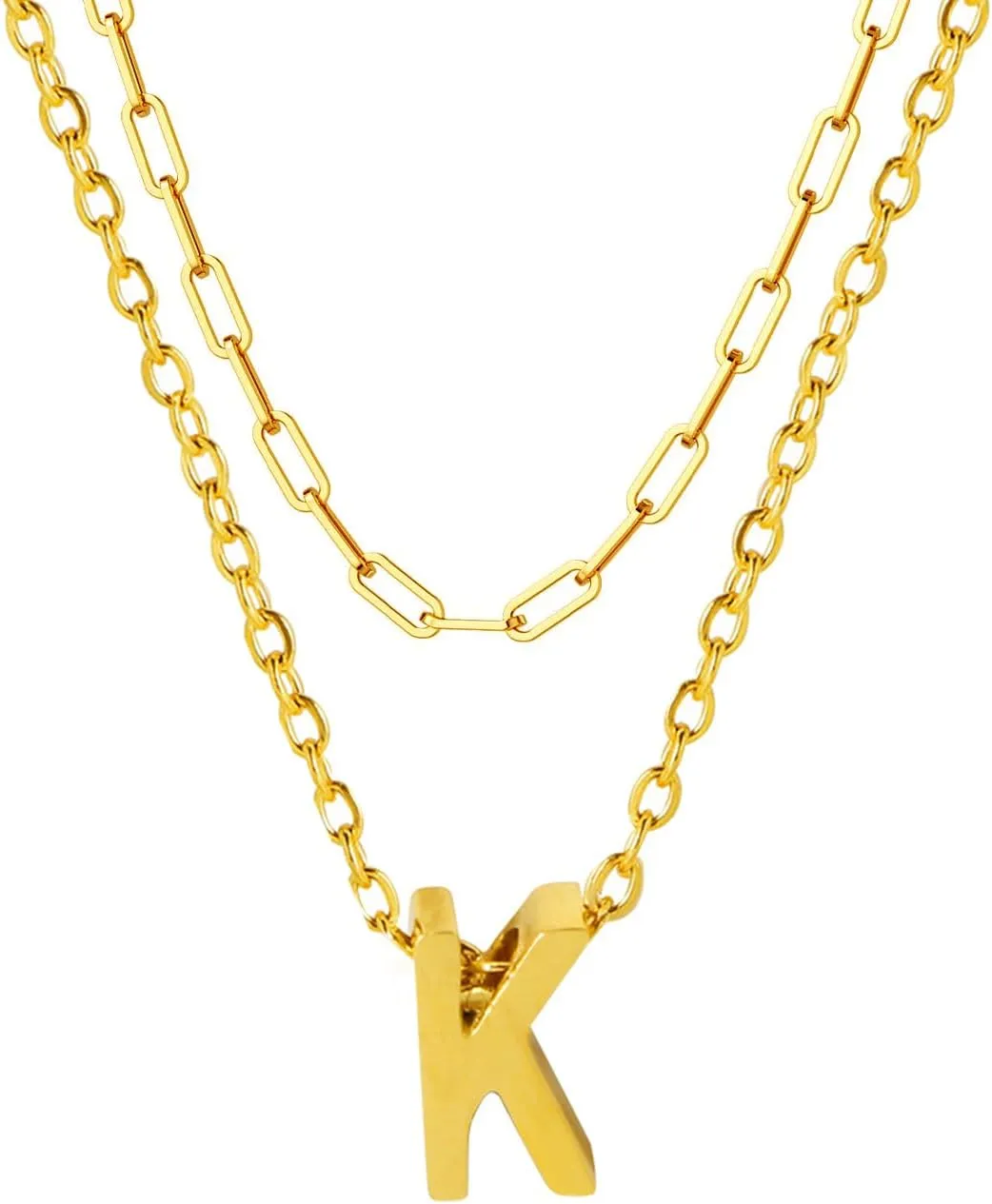 Layered Gold Initial Necklaces for Women, 18k Gold Letter Necklace Stack Charms Dainty Gold Plated Choker Paperclip Chain Pendant Jewelry Necklace Set for Women