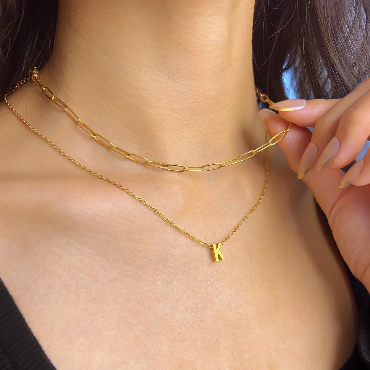 Layered Gold Initial Necklaces for Women, 18k Gold Letter Necklace Stack Charms Dainty Gold Plated Choker Paperclip Chain Pendant Jewelry Necklace Set for Women