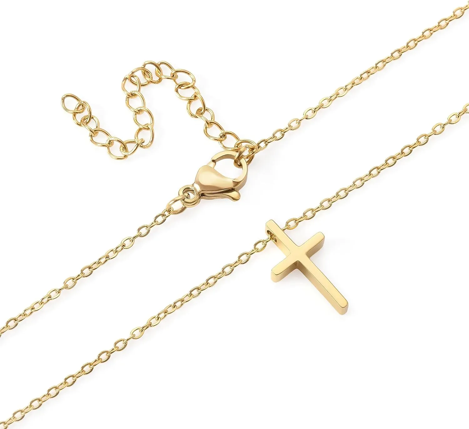 Layered Initial and Cross Necklaces for Women Dainty Christian Jewelry Personalized Name Necklace Christian Gift for Her Elegant 18k Gold Plated Initial Necklace for Women