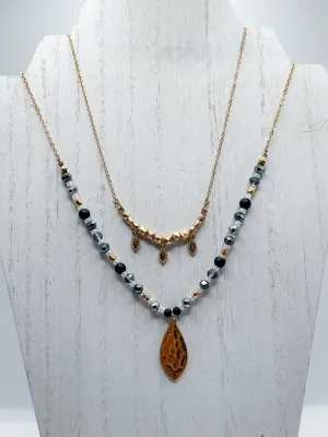Leaf Drop Layered Gold Necklace Set