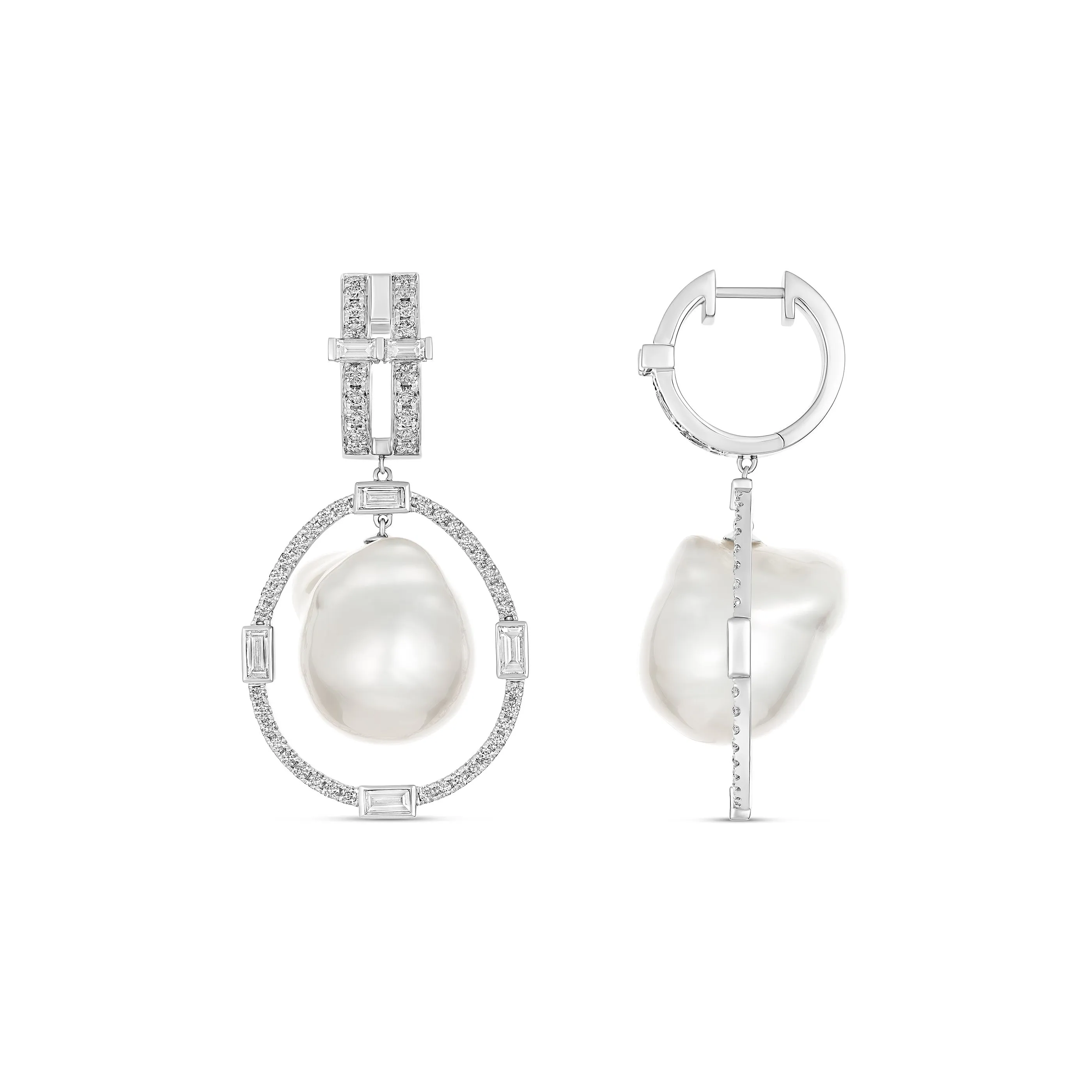 Lighthouse® Nimbus Baroque South Sea Pearl Drop Huggies | 18K White Gold