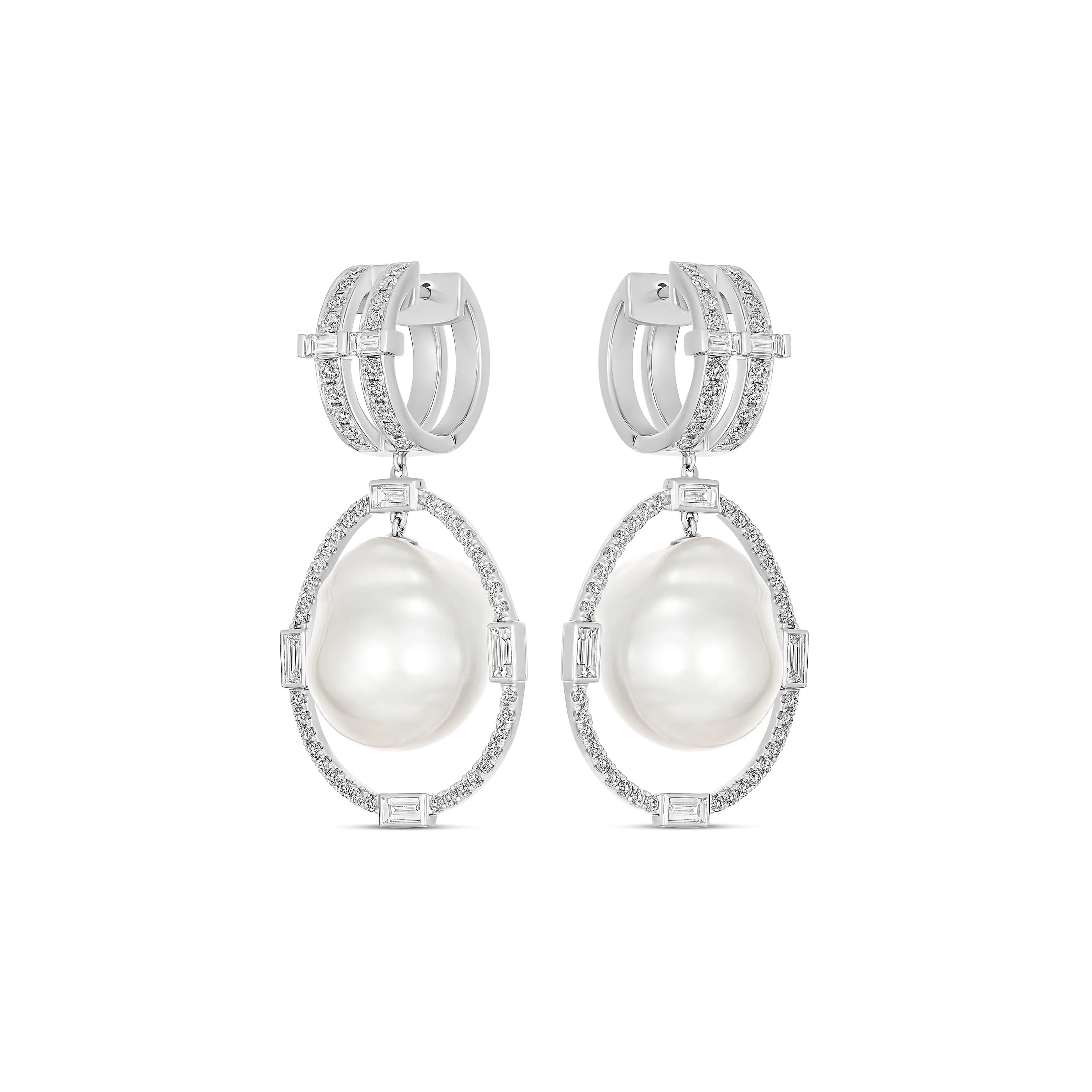 Lighthouse® Nimbus Baroque South Sea Pearl Drop Huggies | 18K White Gold