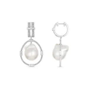 Lighthouse® Nimbus Baroque South Sea Pearl Drop Huggies | 18K White Gold