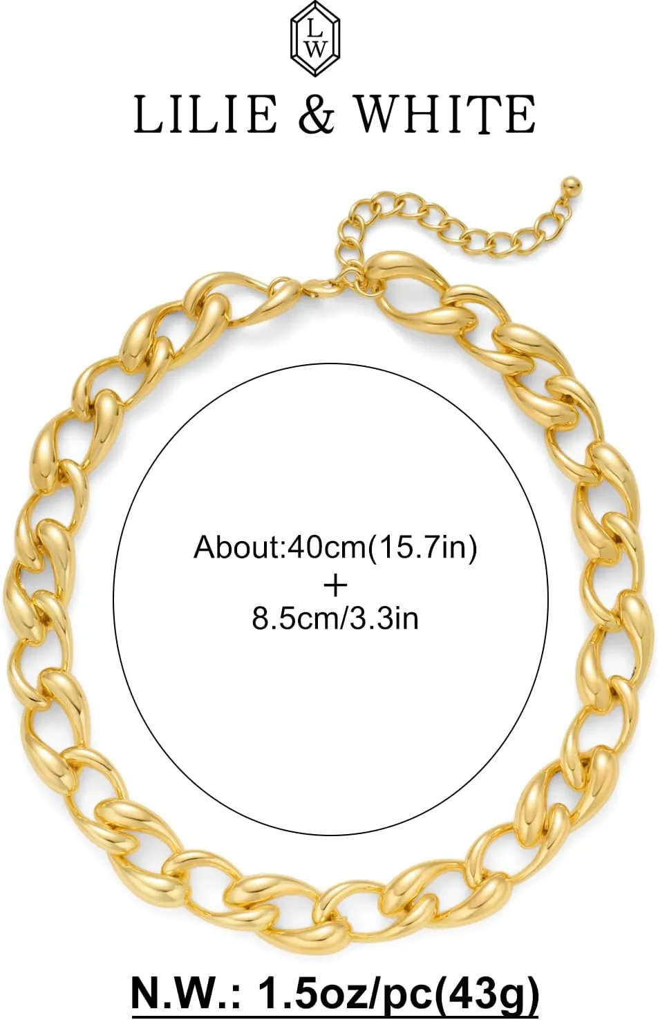 LILIE&WHITE Gold Necklaces For Women Chunky Necklaces Trendy Gold Link Chain Necklace Fashion Choker Necklace Women Jewelry Gift