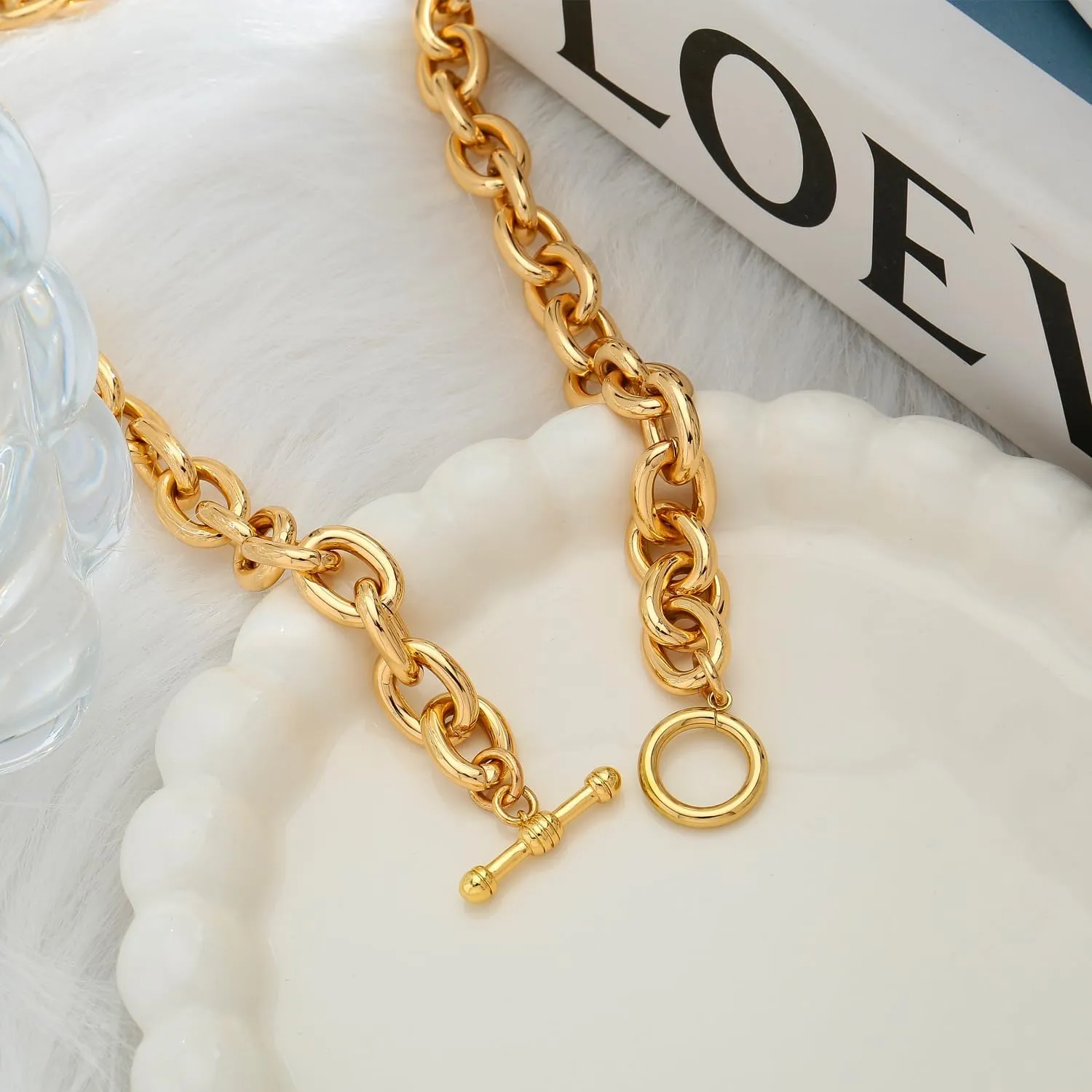 LILIE&WHITE Gold Necklaces For Women Chunky Necklaces Trendy Gold Link Chain Necklace Fashion Choker Necklace Women Jewelry Gift