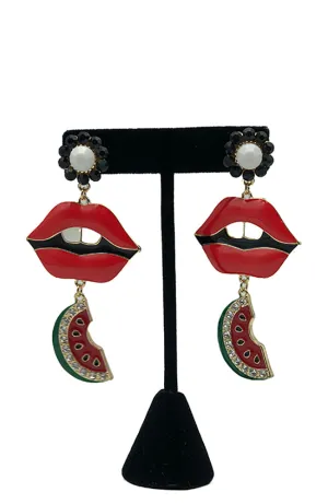 Lip Watermelon Earrings Red Multi