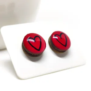 Lipstick Red & Black Hand Drawn Heart Stud Earrings by Candi Cove Designs