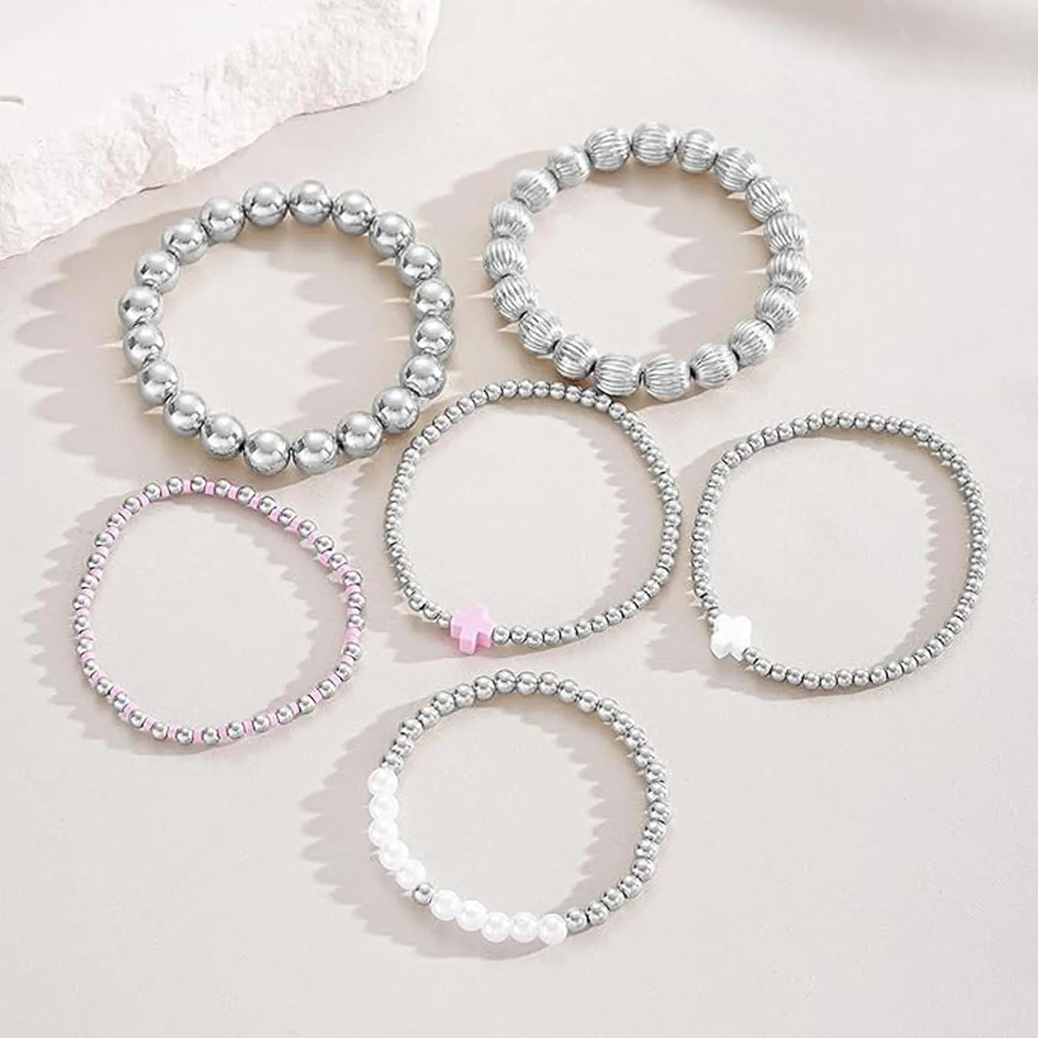 Long tiantian 5PCS Gold Beaded Bracelets for Women Non Tarnish Dainty Pearl Beaded Bracelet for Women Trendy Clay Bead Bracelets Stack Stretch Bracelets for Women Gifts 2025