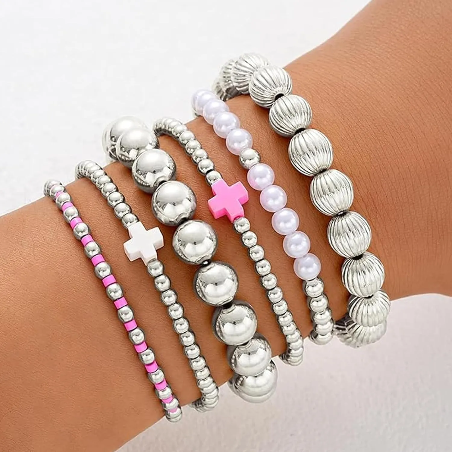 Long tiantian 5PCS Gold Beaded Bracelets for Women Non Tarnish Dainty Pearl Beaded Bracelet for Women Trendy Clay Bead Bracelets Stack Stretch Bracelets for Women Gifts 2025