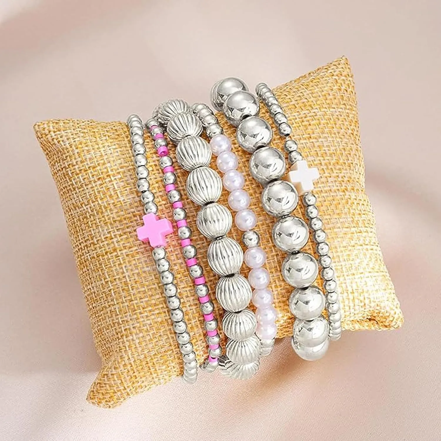 Long tiantian 5PCS Gold Beaded Bracelets for Women Non Tarnish Dainty Pearl Beaded Bracelet for Women Trendy Clay Bead Bracelets Stack Stretch Bracelets for Women Gifts 2025
