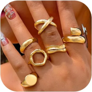 Long tiantian Chunky Gold Rings for Women Non Tarnish Silver Chunky Rings Gold Stackable Rings for Women Trendy Jewelry Gifts for Her
