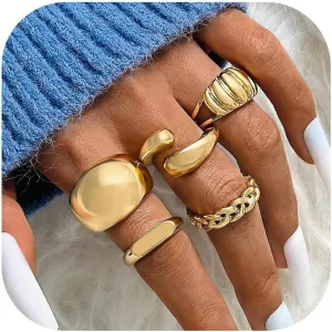 Long tiantian Chunky Gold Rings for Women Non Tarnish Silver Chunky Rings Gold Stackable Rings for Women Trendy Jewelry Gifts for Her